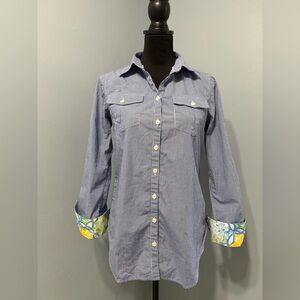 Lilly‎ Pulitzer Button Down Gingham Lemon Detail Long Sleeve Shirt Women’s XS